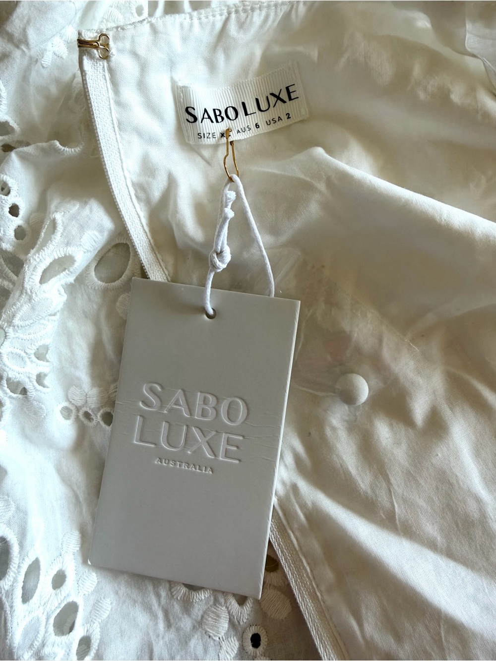 Sabo Luxe Valencia Puff Top XS White Cotton Eyelet Long Sleeve NWT - Picture 5 of 8